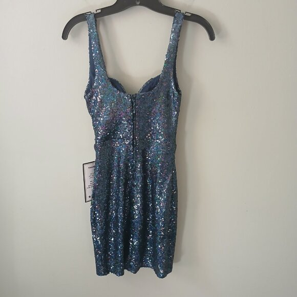 B. Darlin Jrs Sz 1/2 Sequin‎ Sweetheart Mini Dress Blue Zipper Sleeveless Lined - Picture 11 of 16